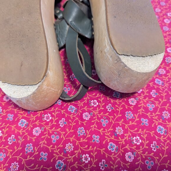Swedish Hasbeens Wooden Platform Studded Sandal Scandi Girl Strappy Clog Boho - Picture 7 of 12